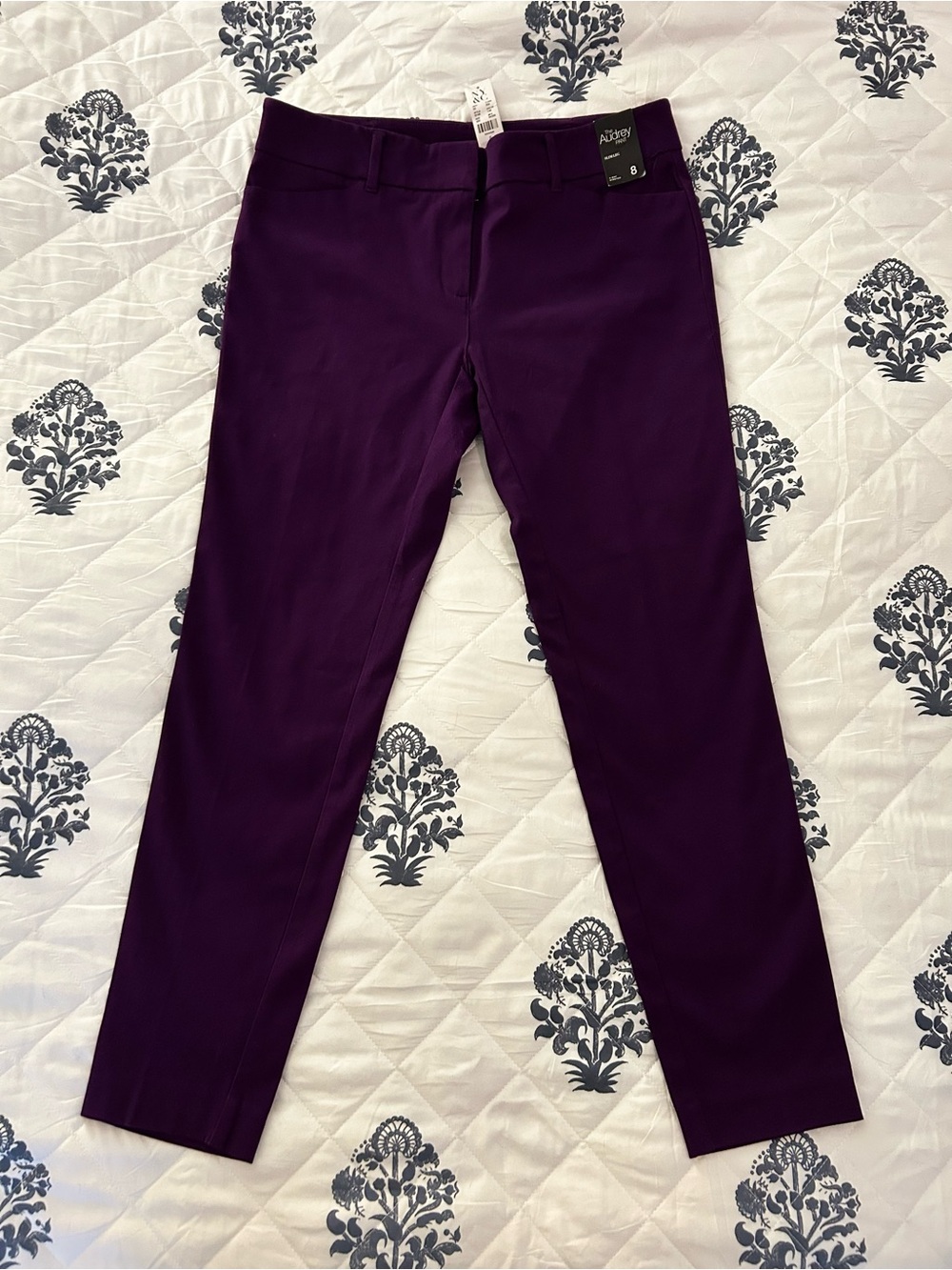 NWT NY&Co Audrey Style Purple 4-way Stretch Ponte Cropped Work Pants Size 8